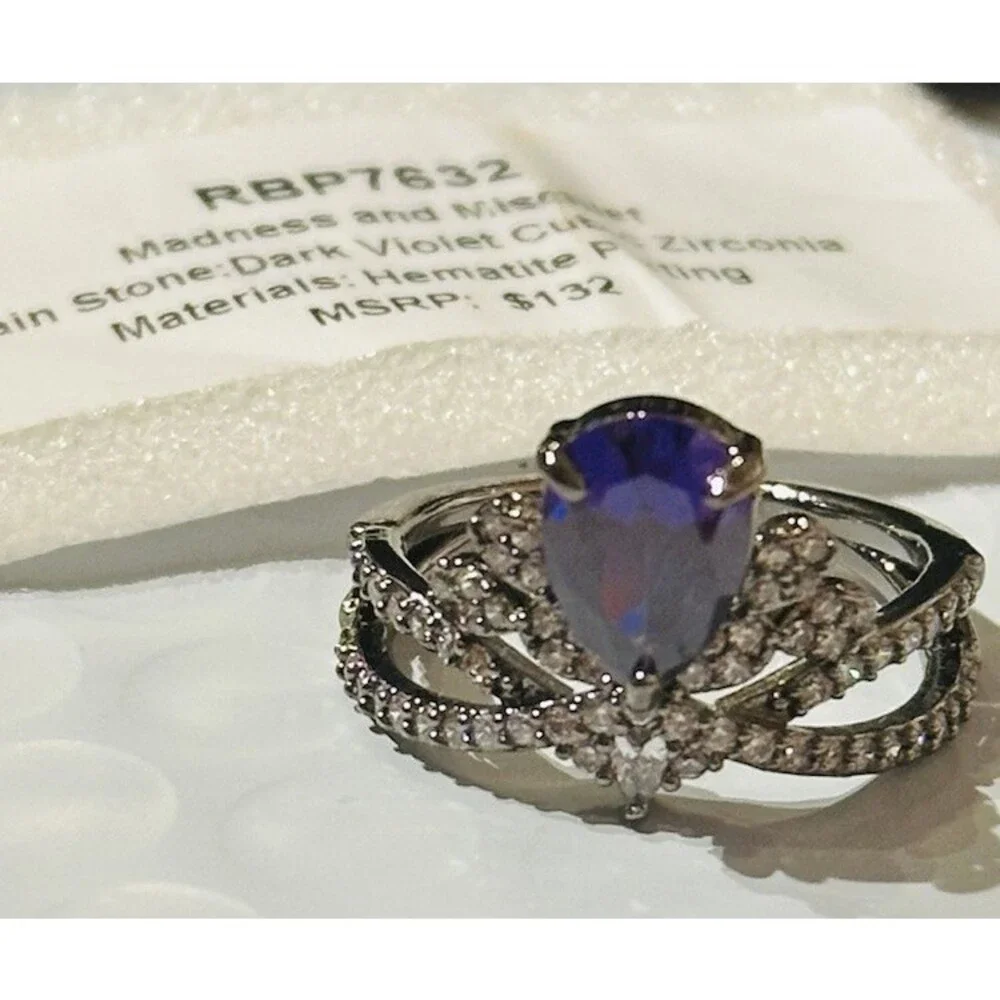 Bomb Party REIGN Madness & Mischief Ring Size 8 Dark Violet CZ RBP7632 NIB
